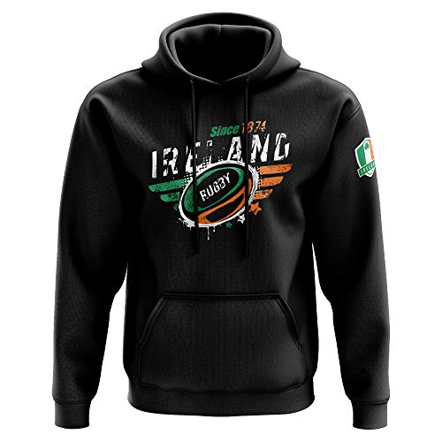 Herren Kapuzenpullover Irland Rugby Since 1874 – Supporter Rugby Irish Badge Rugga Geschenke für Ihn – St. Patricks Day Sportfan, Schwarz , L von Purple Print House