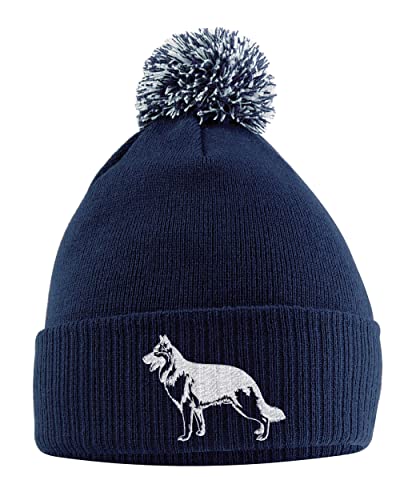 Purple Print House Deutscher Schäferhund Bommelmütze - Deutscher Schäferhund Beanie Mütze mit Bommel - Weihnachten Alsatian Hundeliebhaber Geschenkidee für Männer Frauen Kinder, navy, Einheitsgröße von Purple Print House