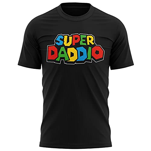 Purple Print House Gamer Dad Gifts Super Daddio T-Shirt für Papa Step from Son Daughter Funny Retro Gaming Herren Gr. M, Schwarz von Purple Print House