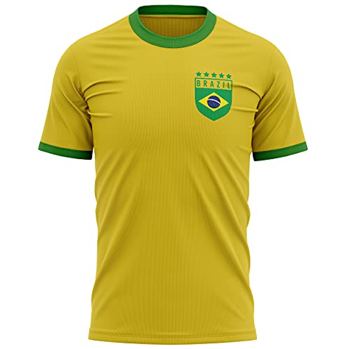 Purple Print House Herren Retro Brasilien Fußball T-Shirt – Fußball Land Geschenk Südamerika Turnier für Ihn – Soccer Footy Brasil, gelb / grün, L von Purple Print House