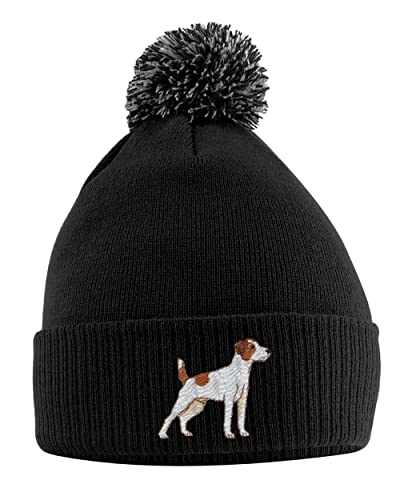 Purple Print House Jack Russell Bommelmütze – Jack Terrier Beanie mit Bommel – Weihnachts-Hundeliebhaber Geschenkidee für Männer, Frauen, Kinder, Schwarz , Einheitsgröße von Purple Print House