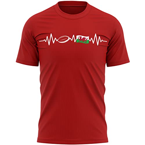 Rugby-T-Shirt für Herren, Wales Heartbeat, rot, L von Purple Print House