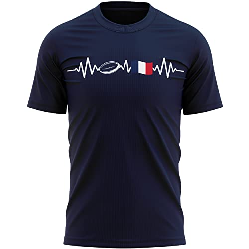 T-Shirt für Herren, Frankreich-Flagge, Herzschlag, Rugby, Französisch, Fußball, Rugby, Français, Fans, navy, XL von Purple Print House