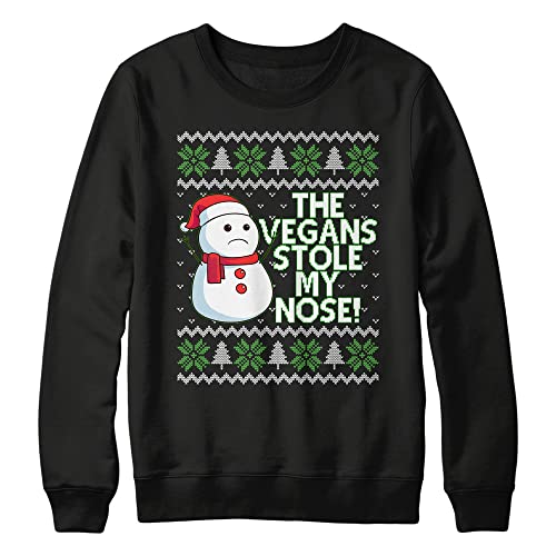 Purple Print House Veganer Schneemann Weihnachtspullover Herren The Vegans Stole My Nose Weihnachtspullover Vegetarisch, Schwarz , XL von Purple Print House