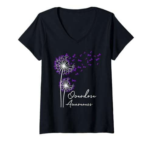 Damen Blume Löwenzahn Glaube Hoffnung Liebe Lila Überdosierung Bewusstsein T-Shirt mit V-Ausschnitt Damen Blume Löwenzahn Glaube Hoffnung Liebe Lila Überdosierung Bewusstsein T-Shirt mit V-Ausschnitt von Purple Ribbon Overdose Awareness Tees