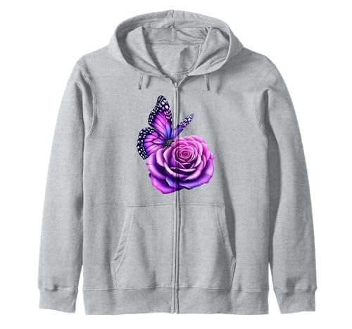 Schöner Schmetterling Lila Rose Schmetterling Liebhaber Geschenke Frauen Kapuzenjacke von Purple Rose Butterfly Lovers Gifts Women