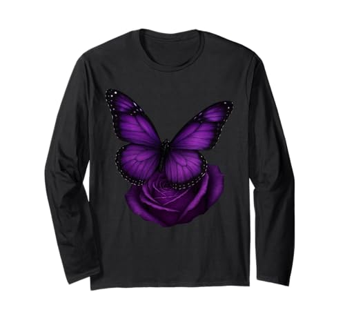 Schöner Schmetterling Lila Rose Schmetterling Liebhaber Geschenke Frauen Langarmshirt von Purple Rose Butterfly Lovers Gifts Women