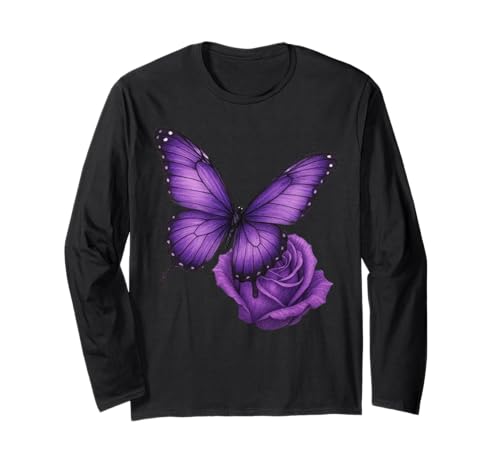 Schöner Schmetterling Lila Rose Schmetterling Liebhaber Geschenke Frauen Langarmshirt von Purple Rose Butterfly Lovers Gifts Women