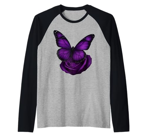 Schöner Schmetterling Lila Rose Schmetterling Liebhaber Geschenke Frauen Raglan von Purple Rose Butterfly Lovers Gifts Women