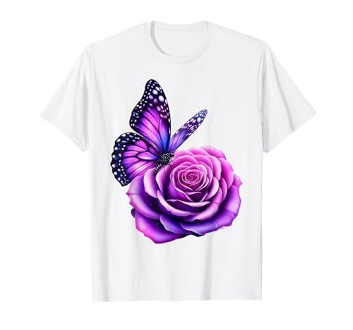 Schöner Schmetterling Lila Rose Schmetterling Liebhaber Geschenke Frauen T-Shirt von Purple Rose Butterfly Lovers Gifts Women