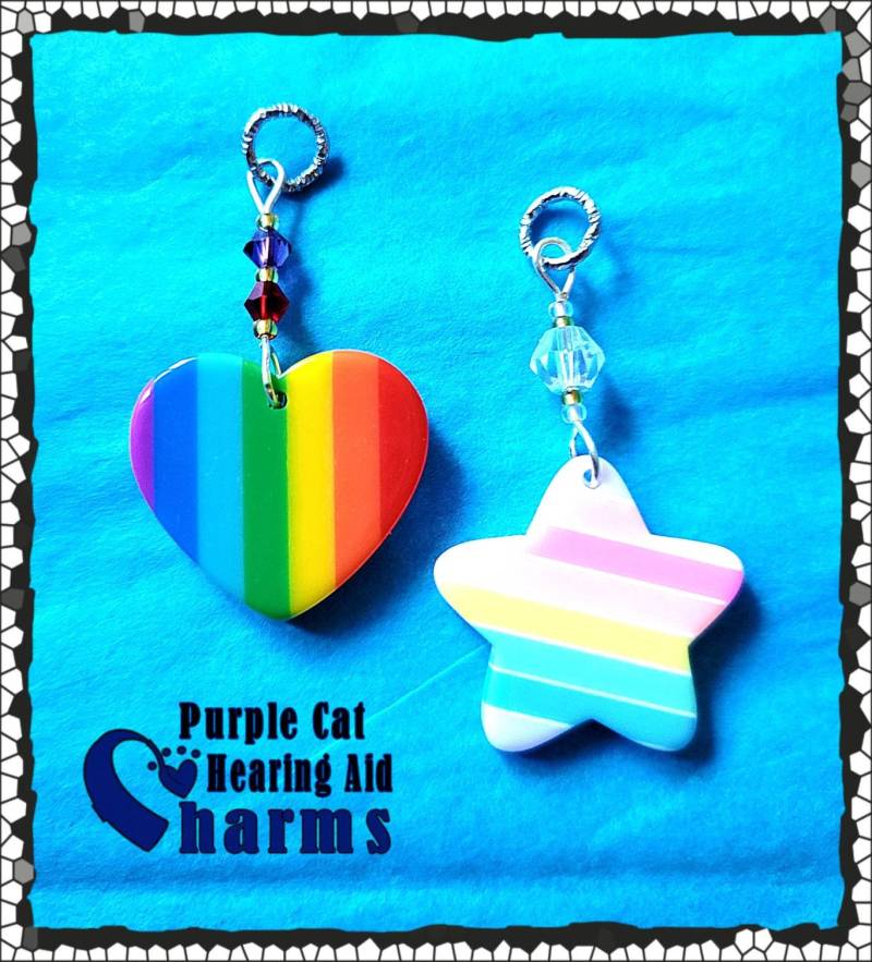Regenbogen Hörgerät Anhänger Stern Oder Herz, Kristall Akzent Perlen von PurpleCatAidCharms