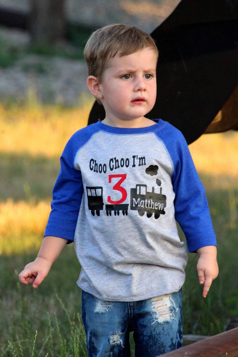 Kinder 3. Geburtstag Zug Choo Ich Bin 3 - Jahre Alt Bday Jungen T-Shirt von PurpleElephantMS