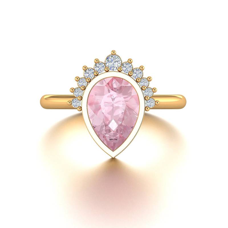 14K 18K Gold Rosa Morganit Verlobungsring, Tropfenring Edelstein Jahrestagsring Ehering Personalisierter Ring Purplemay R071 von PurpleMayJewellery
