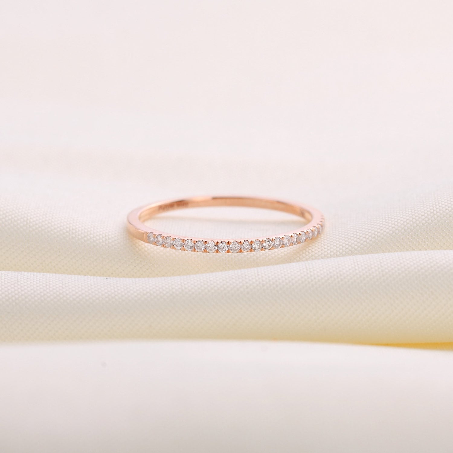 14K 18K Rose Gold Halb Eternity Diamant Ring, Ehering, Stapelbarer Dünner Goldring, Purplemay-R024 von PurpleMayJewellery