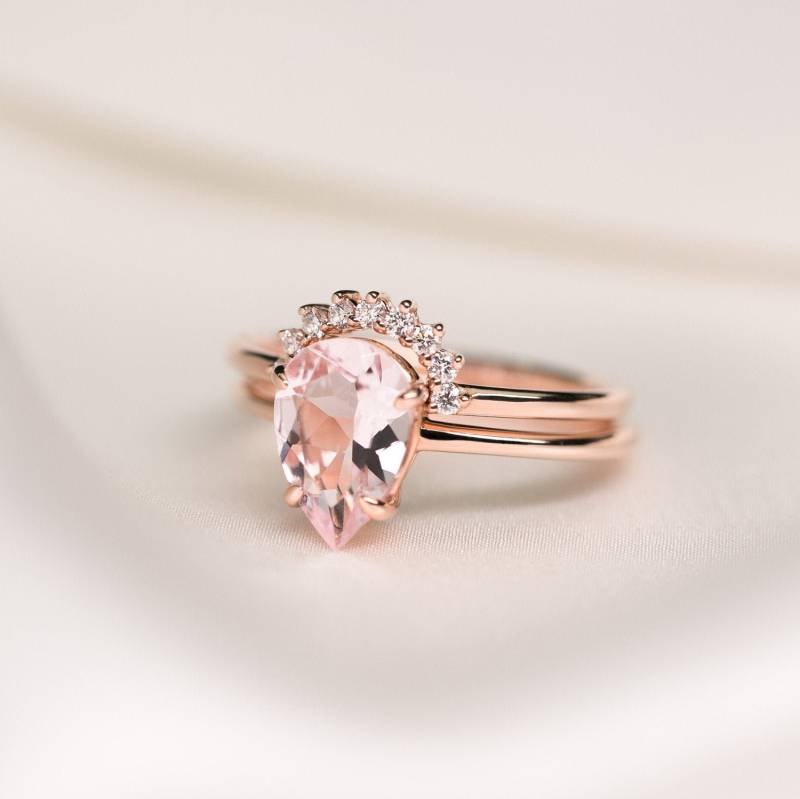 14K 18K Rose Gold Morganit Ring Set/Verlobungsring Ehering Benutzerdefinierte Jubiläumsgeschenk Versprechen Ringe Für Frauen, R074Ab von PurpleMayJewellery