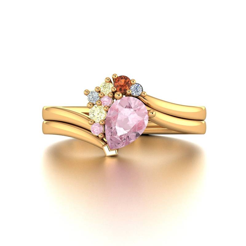 14K 18K Rose Gold Rosa Morganit Verlobungsring Set, Personalisierte Benutzerdefinierte Ring, Ehering Versprechen Ring, Purplemay-R081 von PurpleMayJewellery