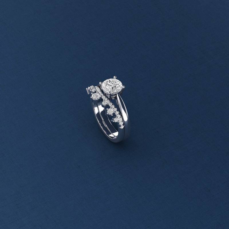 14K Solid Gold 1Ct Solitaire Verlobungsring, Halb Eternity Ring Set, Lab Diamant/Moissanit Ehering, Brautversprechen Band-Lucis020Ab von PurpleMayJewellery