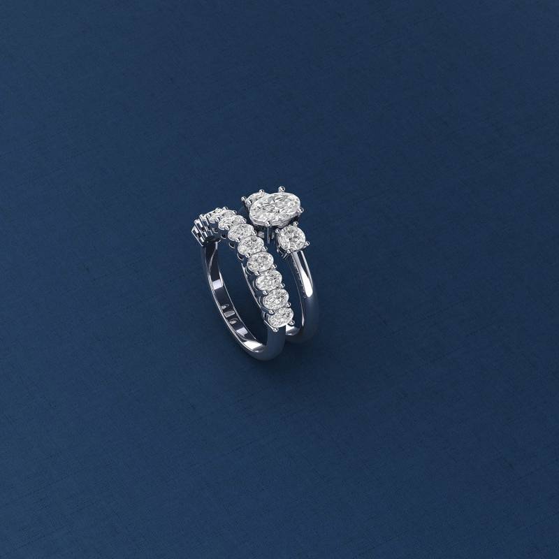 18K 14K Solid Gold 3 Stein Trilogie Verlobungsring Halb Eternity Ring Set, Moissanite Ehering, Brautversprechen Band-Lucis012Ab von PurpleMayJewellery