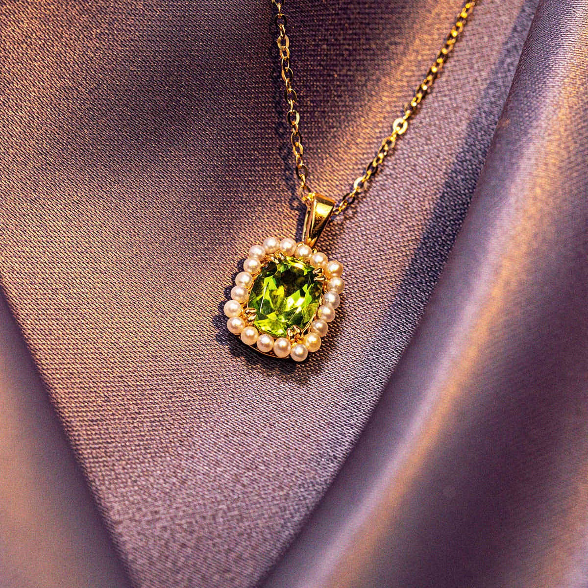 18K 14K Solid Gold Peridot Perle Design Anhänger Halskette, Dressing Geburtsstein Schmuck, Personalisiertes Individuelles Geschenk P073 von PurpleMayJewellery