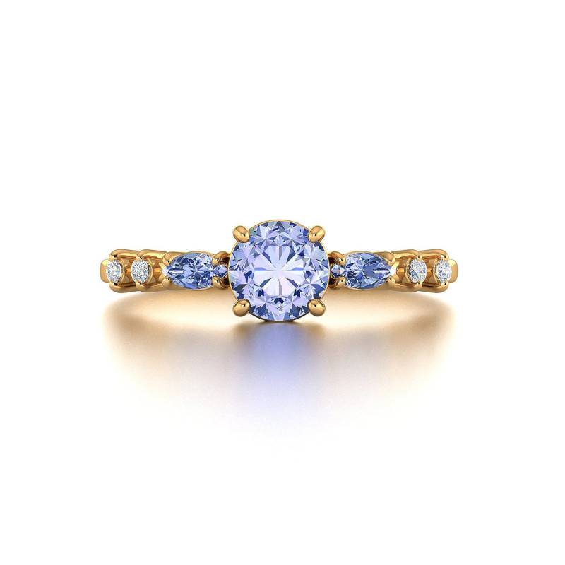 Blauer Saphir Diamant Cluster Ring in 14K 18K Massivgold, Personalisierte Ehering, Jubiläumsgeschenk Verlobung Benutzerdefinierte Ring von PurpleMayJewellery