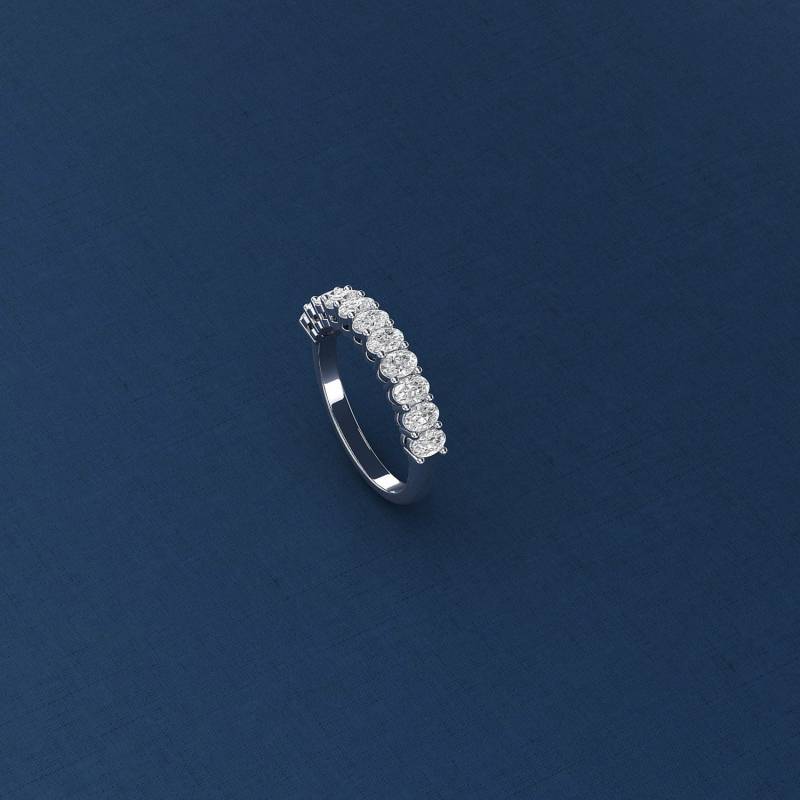 Galaxie | 18K 14K Solid Gold Oval Cut Halbe Ewigkeit Ehering, Moissanite Brautversprechen Passendes Band-Lucis012B von PurpleMayJewellery