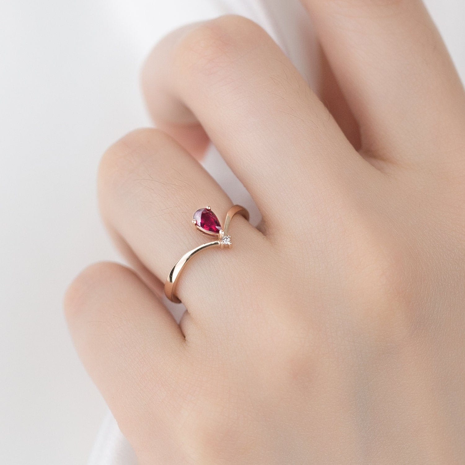 Gelb Gold Rubin Ring Ehering, 18K Rose Vintage Custom Birthstone Ring, Jubiläumsgeschenk, Purplemay, Personalisierter R020 von PurpleMayJewellery