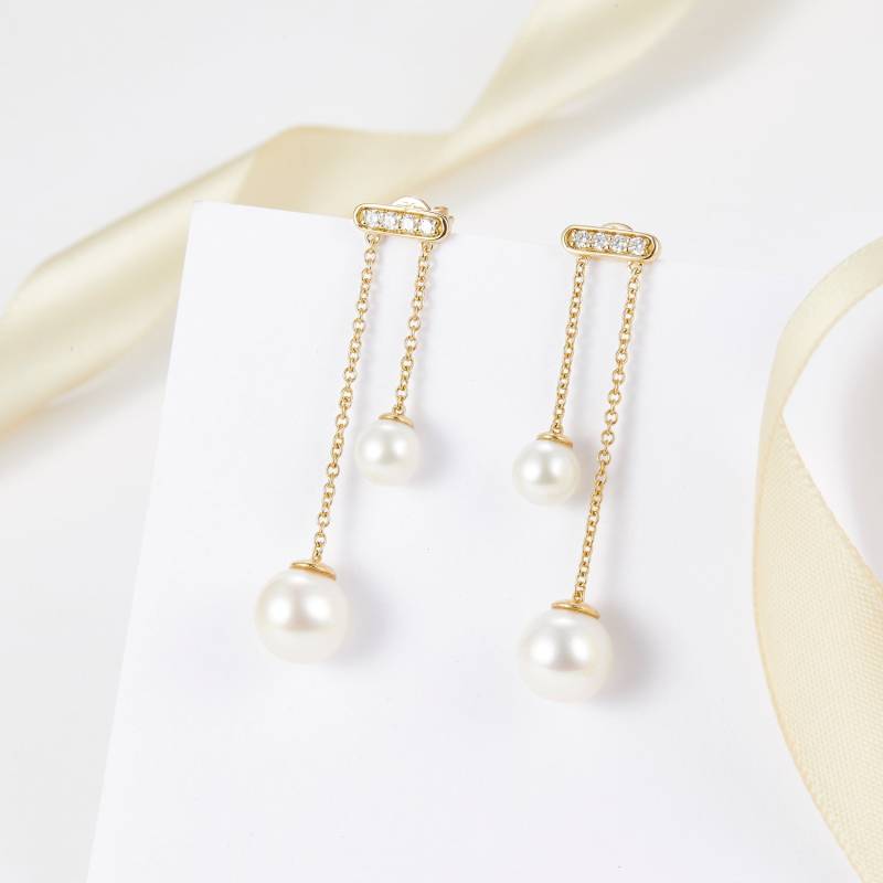 Akoya Perlen Ohrringe - Unausgeglichene Ohrringe, Zierliche Goldohrringe, Perlentropfenohrringe, 14K 18K Solid Brautperlenohrringe von PurpleMayJewellery