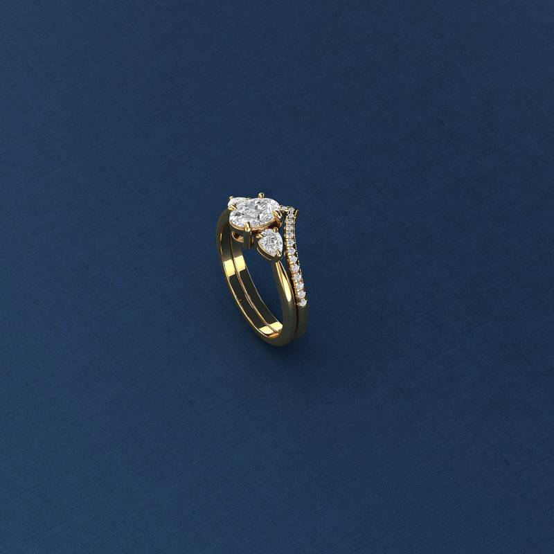 Handgemachter Schmuck, 14K Solid Gold Oval Cut Verlobungsring, Halb Eternity Ring Set, Moissanit Ehering, Brautversprechen Band-Lucis018Ab von PurpleMayJewellery