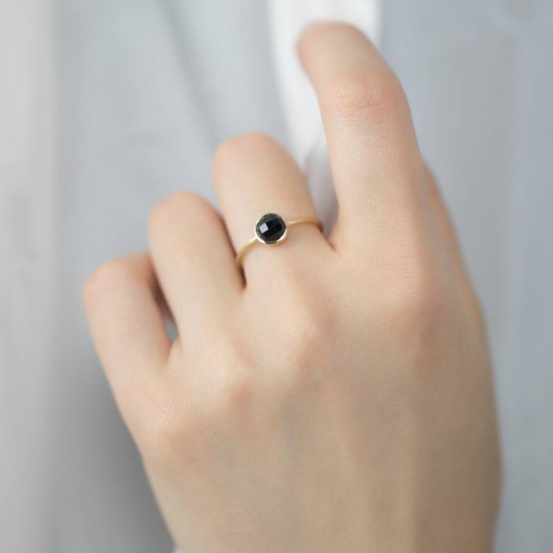 Handgemachter Schmuck, 18K 14K Solid Gold, Schwarzer Runder Diamant Geschliffener Onyx Ring, Geschenkring, Jubiläumsgeschenk, Modering von PurpleMayJewellery