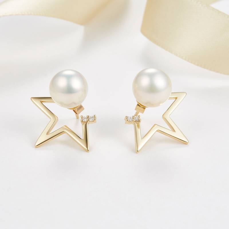 Handgefertigte Perlenohrringe - Zwei-Wege-Perlenohrringe, Sternformohrringe, Diamantperlenohrringe, Zierliche Perlenohrstecker, Luxusohrringe von PurpleMayJewellery
