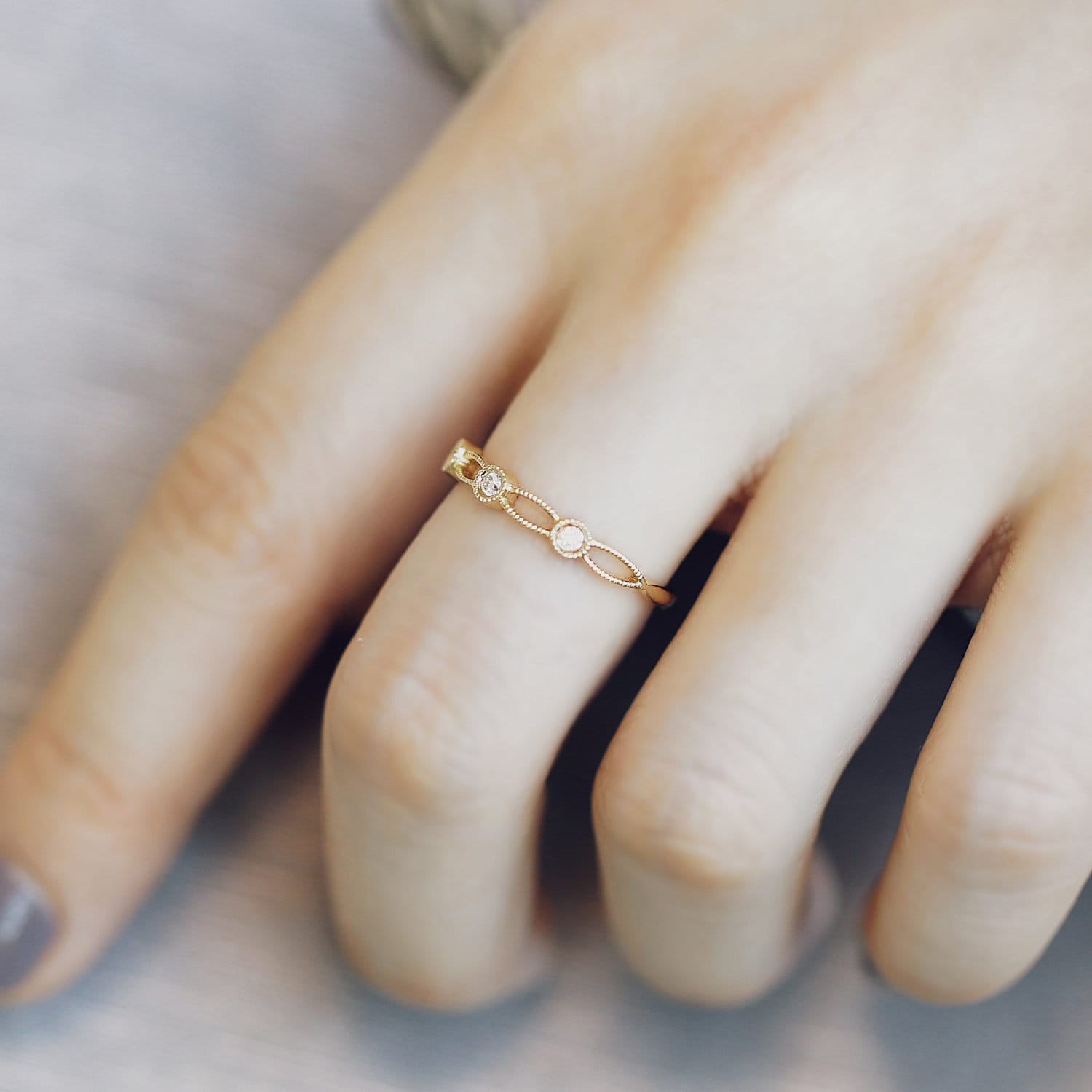 Rose Gold Diamant Spitze Ring, Stapelbarer 14K 18K Perlenring, Benutzerdefinierte Ehering, Passender Purplemay R005 von PurpleMayJewellery