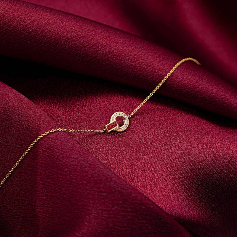 Rubin Gold Armband, Zierliches Gold Armband, Edelstein 18K 14K Solid Quadratisch Und Kreis Geburtstagsgeschenk von PurpleMayJewellery