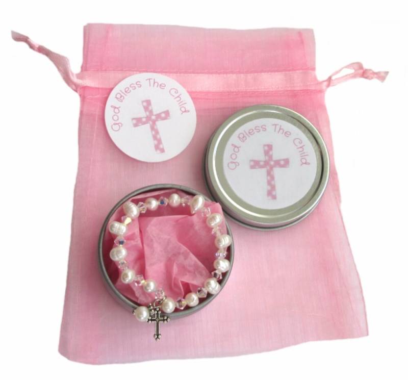 Kinder Erstkommunion Taufe Süßwasserperle Stretch Armband Geschenkdose 3 Größen Erhältlich Creme Oder Rosa von PurplePansy22