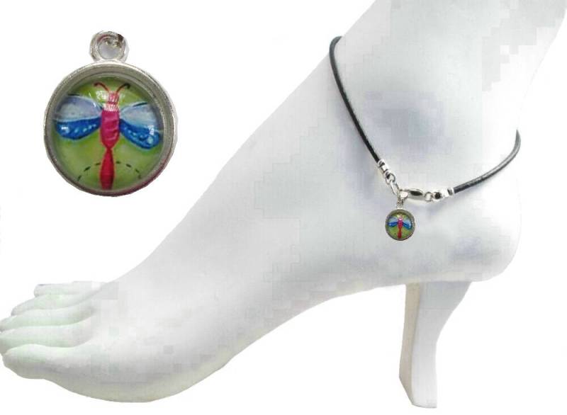 Schwarzes Leder Fußkettchen Blumen & Käfer Charms Sterling Silber Verschluss 3 Größen 9 "9, 5" 10" von PurplePansy22