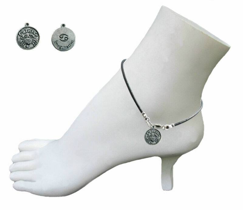 Sternzeichen Symbol Schwarz Leder Charme Fußkettchen Krebs Löwe Jungfrau Waage Skorpion Schütze Sterling Silber Verschluss 23 cm 25 von PurplePansy22