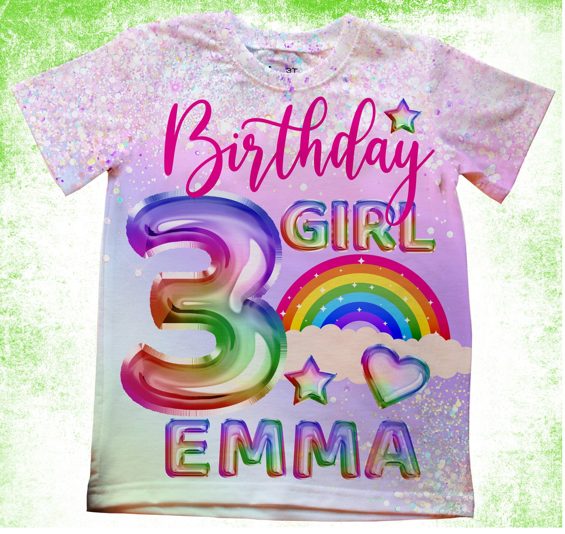 Glitzer Geburtstag Zahl T-Shirt/Folienballon Bday T-Shirt/Jede Zahl/Tie Dye Name T-Shirt/Regenbogen Shirt/Jugend, Erwachsene von PurpleRoseHouse