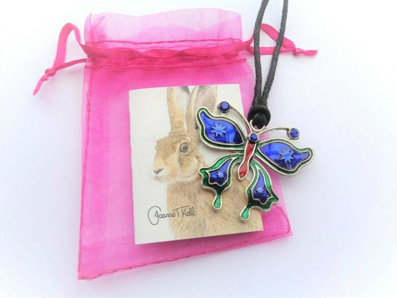 Blaue Emaille Schmetterling Anhänger Halskette - Verstellbare Kordel, Künstler Geschenkkarte von PurpleTulipGifts