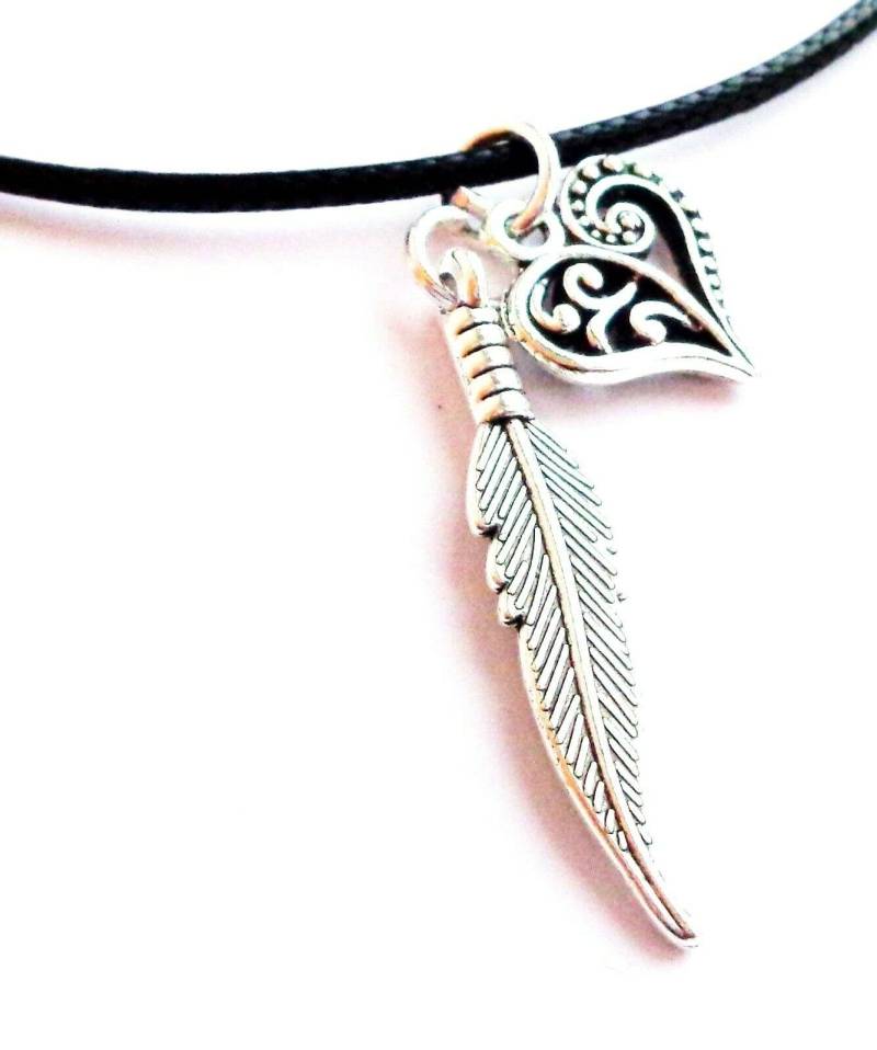 Feder & Herz 2 Bezaubert Silber Anhänger Halskette - Handgemachte Maßgeschneiderte Artikel Nickelfrei von PurpleTulipGifts