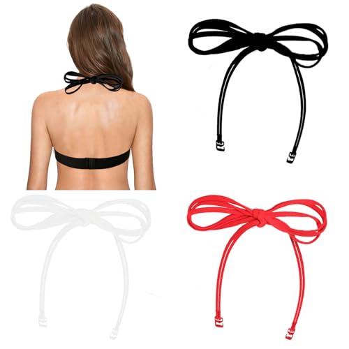 PurpleYu Neckholder-BH-Träger Ersatz-Badeanzug zum Selbstbinden, verstellbare abnehmbare Ersatz-BH-Träger, Schwarz-Weiß-Rot, Einheitsgröße von PurpleYu