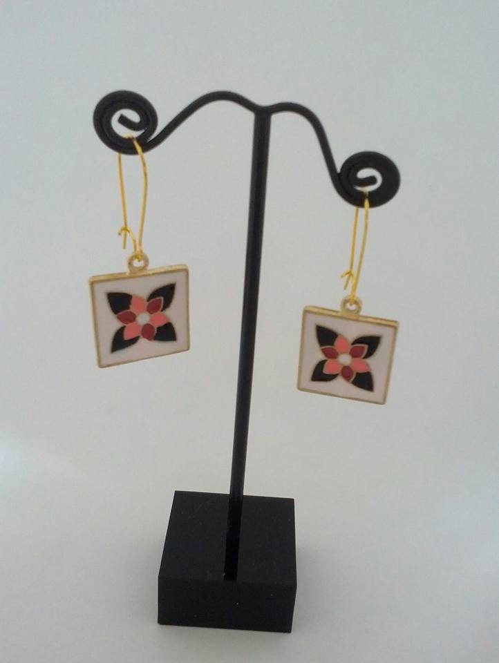 Orange Und Schwarz Gold Blumen Mosaik Baumeln Mode Ohrringe von Purpleponypets