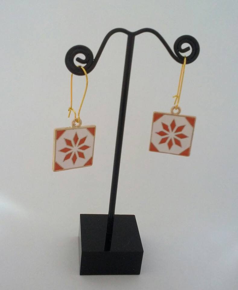 Orange Und Weißgold Mosaik Baumeln Ohrringe von Purpleponypets