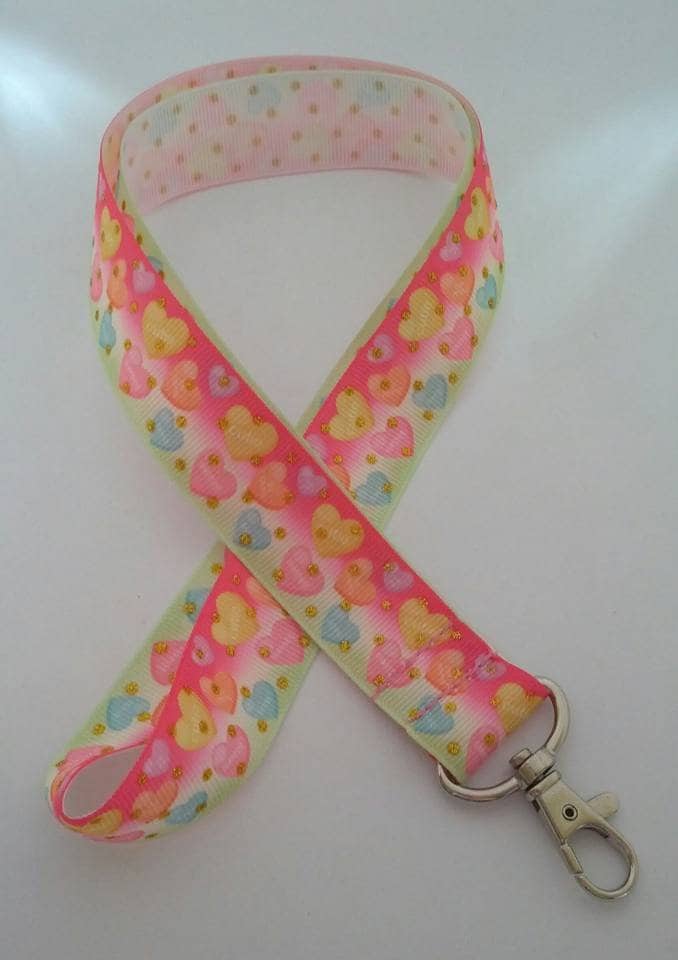 Rosa Candy Love Herz Valentinstag Schlüsselband/Ausweishalter von Purpleponypets