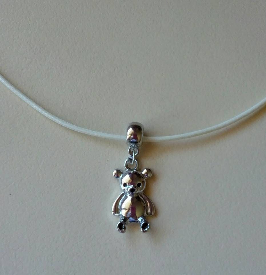 Silber Teddybär Charme Creme Schnur Halskette - Geschenke Für Mütter Babys von Purpleponypets