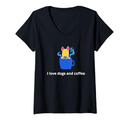 Damen Ich Liebe Hunde und Kaffee T-Shirt mit V-Ausschnitt Damen Ich Liebe Hunde und Kaffee T-Shirt mit V-Ausschnitt von Purr and Brew