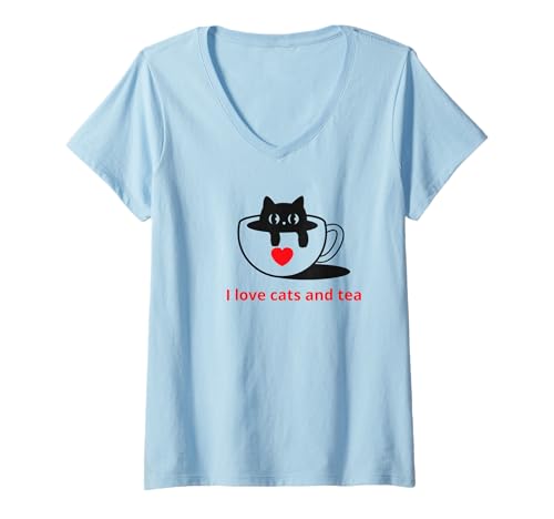 Damen Ich Liebe Katzen und Kaffee T-Shirt mit V-Ausschnitt Damen Ich Liebe Katzen und Kaffee T-Shirt mit V-Ausschnitt von Purr and Brew