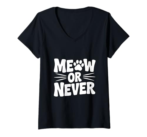 Damen Meow Or Never Vintage Katzenliebhaber, lustige Idee T-Shirt mit V-Ausschnitt Damen Meow Or Never Vintage Katzenliebhaber, lustige Idee T-Shirt mit V-Ausschnitt von Purrfectly Cat-tastic for Cat Lovers