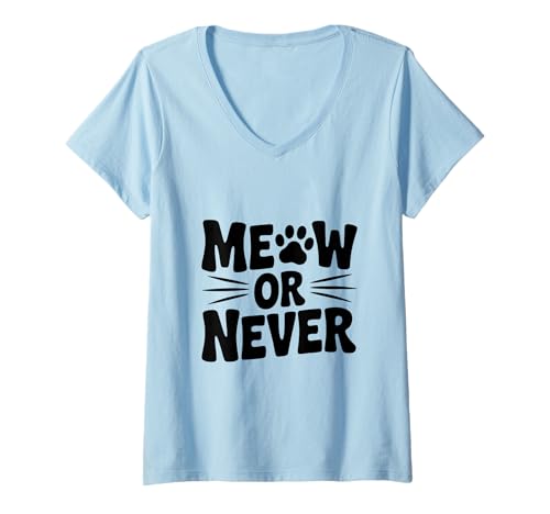 Damen Meow Or Never Vintage Katzenliebhaber, lustige Idee T-Shirt mit V-Ausschnitt von Purrfectly Cat-tastic for Cat Lovers