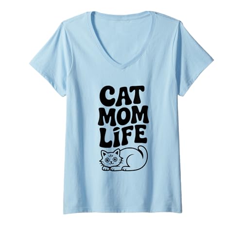 Damen Cat Mom Life Lustiger Katzenliebhaber für Katzenmütter T-Shirt mit V-Ausschnitt von Purrfectly Whimsical Cat Mom Merchandise