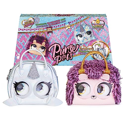 Purse Pets Micro – 2 Mikrofone – Mini-Begleiter für Handtaschen – 2 kleine Tiere zum Aufhängen Gürtel – bewegen die Augen – 6064161 – Spielzeug für Kinder ab 5 Jahren, Pack Narval + Hérisson von Purse Pets