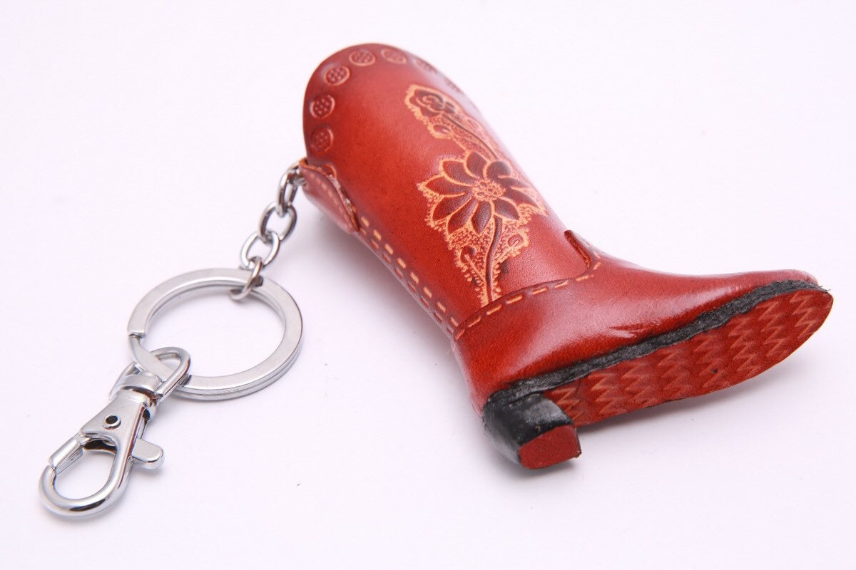 Purseworld Frauen-Handgefertigte Leder Braune Stiefel Mit Blumen Schlüsselanhänger von PurseWorldAustralia